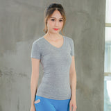Women's V-neck tight fitting short sleeved PRO fitness running sports Amazon Wish quick drying T-shirt clothes 2118