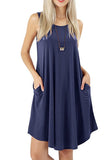 Spring and summer hot selling items: sleeveless pockets, casual round neck vest, large hem dress