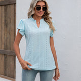 Spring/Summer New Women's Clothing Amazon tehmqViviiyNSAyin8WuaVt2K9QK+cBH9fF7Otmu Cross border Foreign Trade V-neck Ruffle Edge Flying Sleeves Loose T-shirt