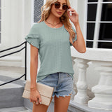 New European and American cross-border foreign trade women  short sleeve summer round neck solid color T-shirt