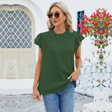 Summer new European and American shirt pure cotton lotus leaf sleeve texture pleated pullover