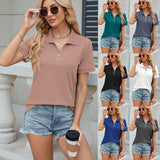 New Amazon Europe and America Cross-border Trade T-shirt in spring and summer of  Solid color zipper lapel loose casual top woman