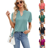Spring/Summer Women's New V-neck Wrinkle Pull Short Sleeve T-shirt