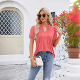 Spring/Summer Women's New V-neck Wrinkle Pull Short Sleeve T-shirt