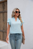 Summer casual V-neck solid color ruffled fly sleeve loose T-shirt top